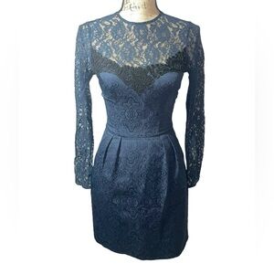 Navy Blue Long-Sleeved Lace Dress